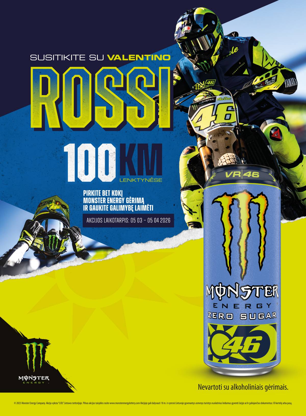 Susitikite su Valentino Rossi 100KM lenktynėse pirkite bet kokį Monster Energy gėrimą ir gaukite galimybę laimėti!